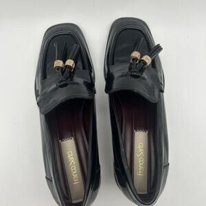 Franco Sarto Black Loafers with Gold Accents